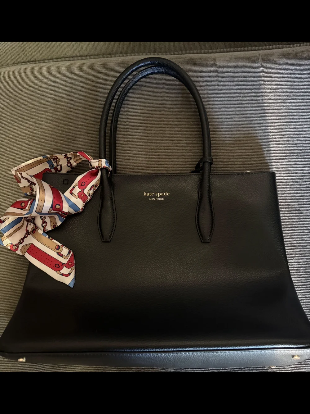 Kate Spade Black Pebble Leather Eva Medium Satchel with Scarf Accent